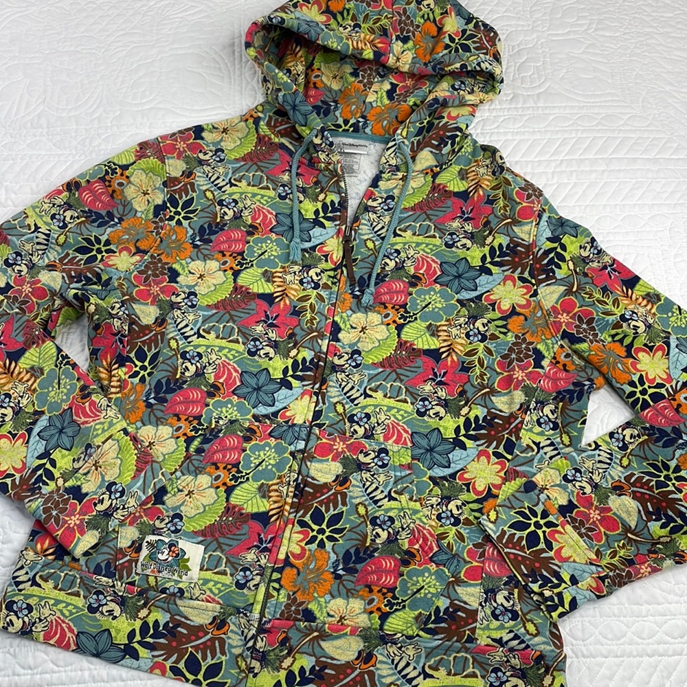 Walt Disney World Hawaiian Tropical Minnie 100% Cotton Zip Up Hoodie
